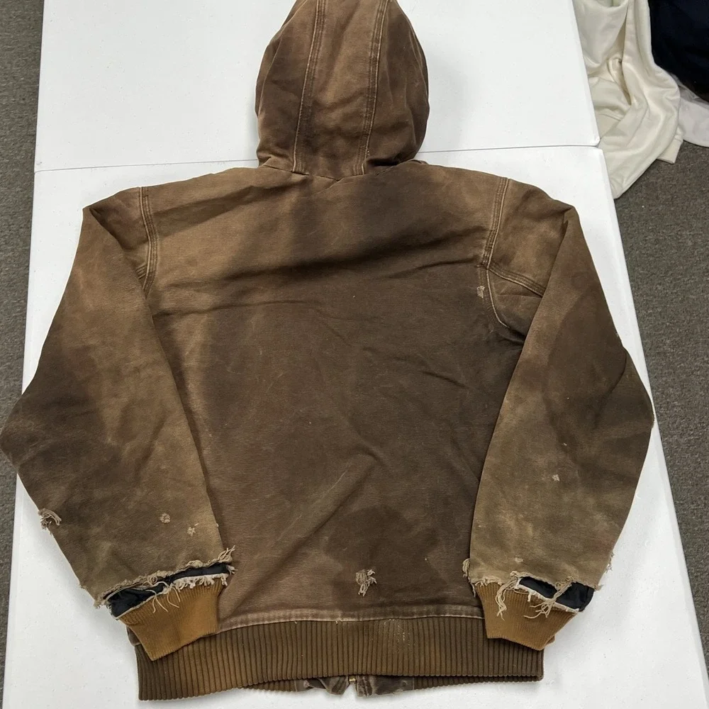 Carhartt Active Jacket kids XL Brown Distressed Duck Canvas Thermal Hooded